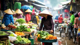 Vietnamesische Frau am Gemüsemarkt
